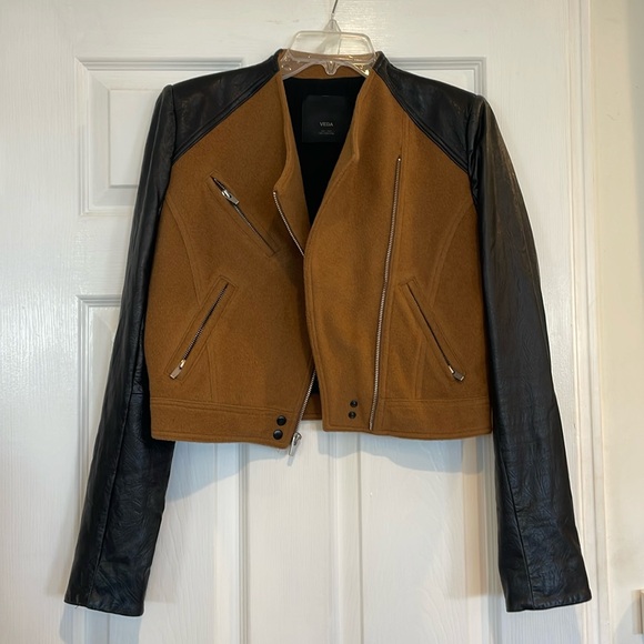 VEDA leather & wool cropped jacket - Picture 1 of 6